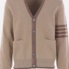 THOM BROWNE cotton cardigan with 4-bar intarsia