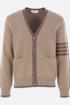 THOM BROWNE cotton cardigan with 4-bar intarsia