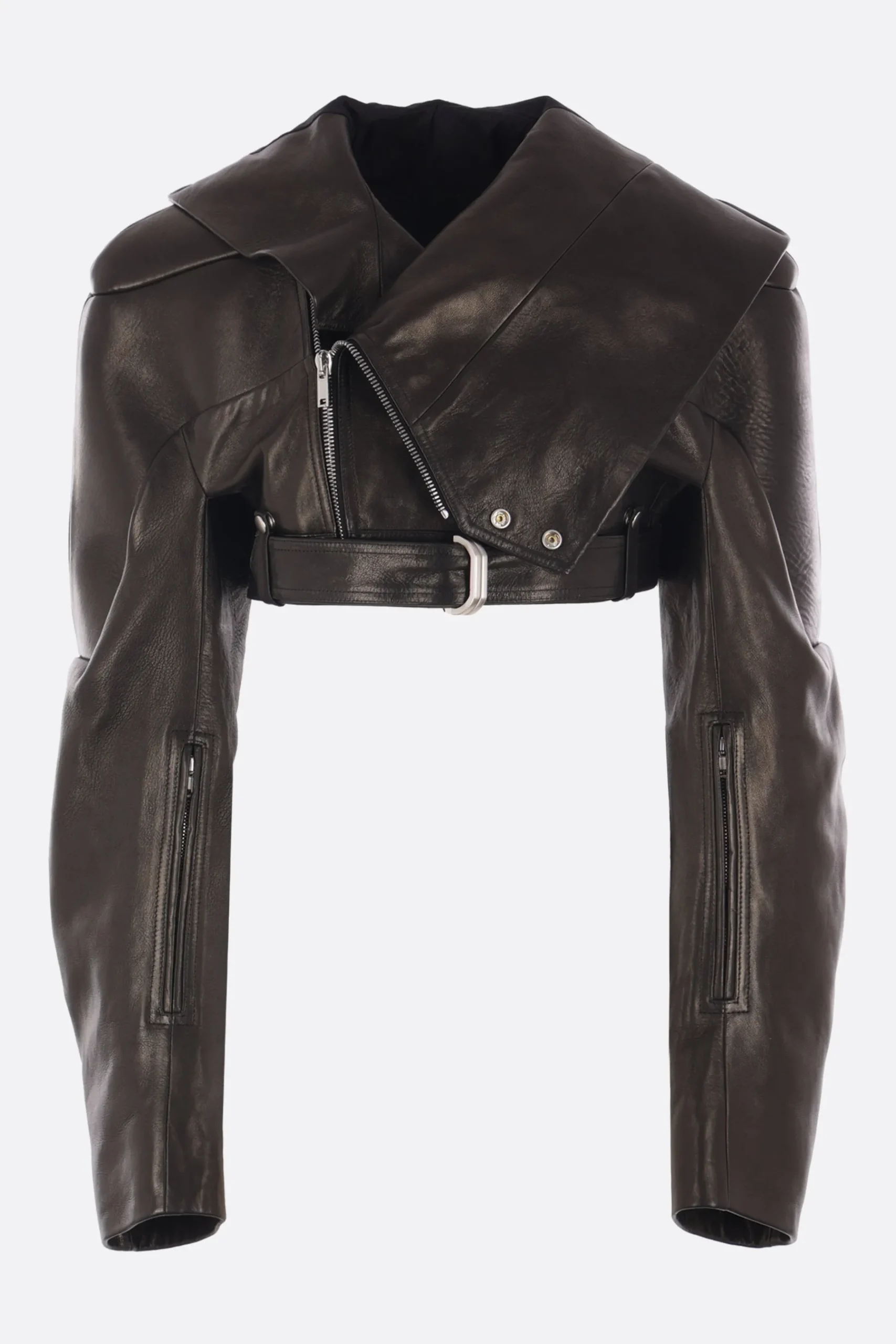 Women RICK OWENS cropped biker jacket in nappa with hood