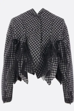Women TAO COMME DES GARÇONS cropped jacket in check cotton and tulle