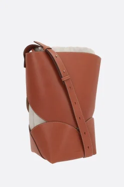 Women JIL SANDER Curve medium smooth leather and canvas bucket bag