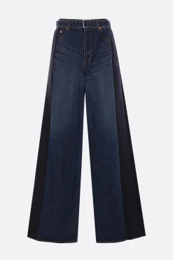 Women SACAI denim and cady trousers with belt