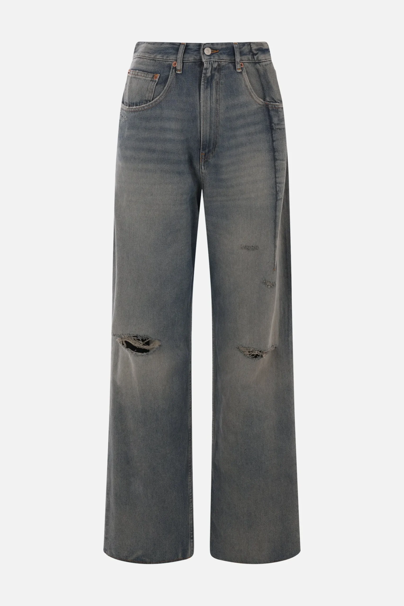 Women MM6 denim jeans with inverted pleats