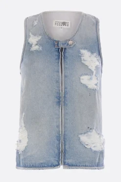 Women MM6 denim vest with a distressed effect