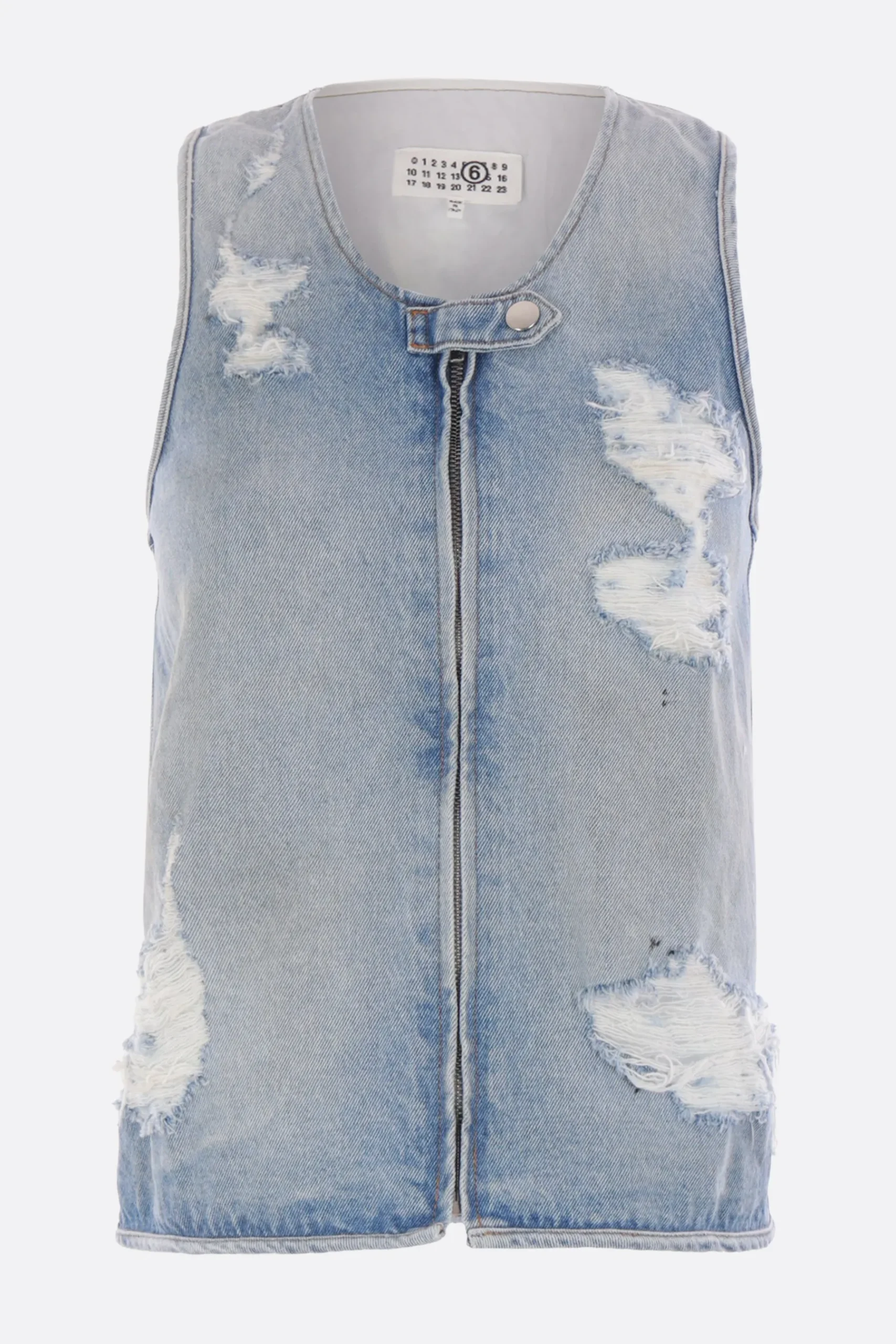 Women MM6 denim vest with a distressed effect