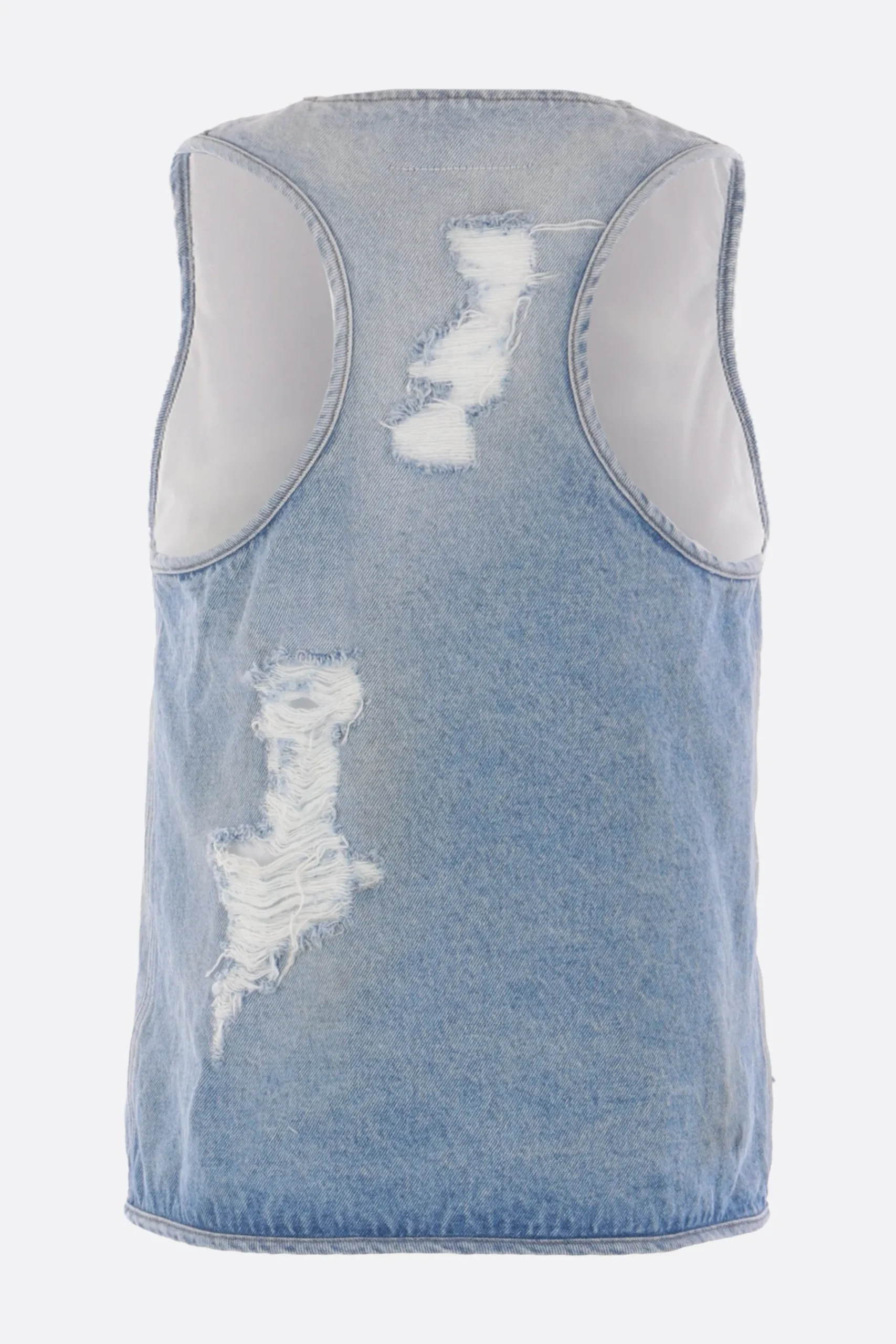 Women MM6 denim vest with a distressed effect