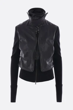 Women YEHUAFAN double-layered jacket in leather and knit