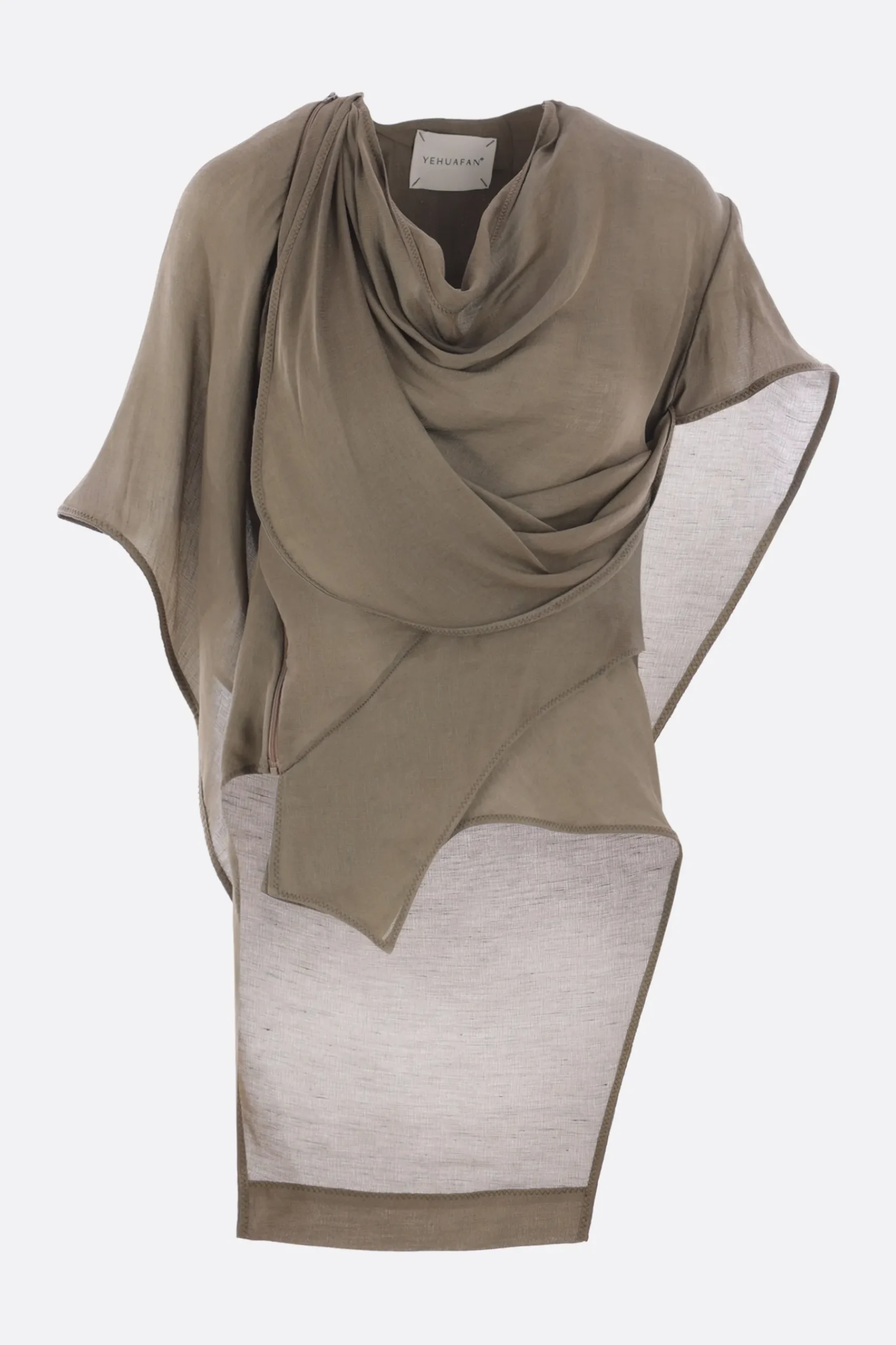 Women YEHUAFAN draped silk linen hooded top