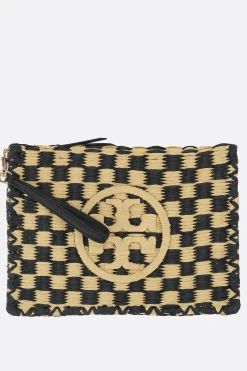 Women TORY BURCH Ella clutch in check raffia
