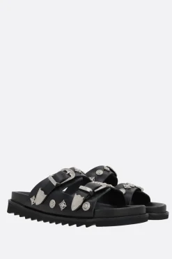 TOGA VIRILIS flat sandal in smooth leather with studs
