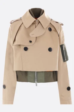 Women SACAI gabardine trench coat with nylon vest