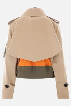 Women SACAI gabardine trench coat with nylon vest