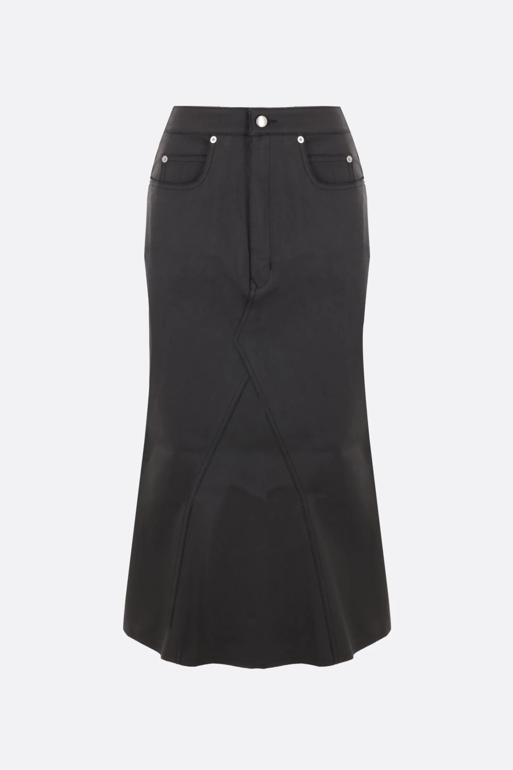 Women RICK OWENS Godet coated denim midi skirt