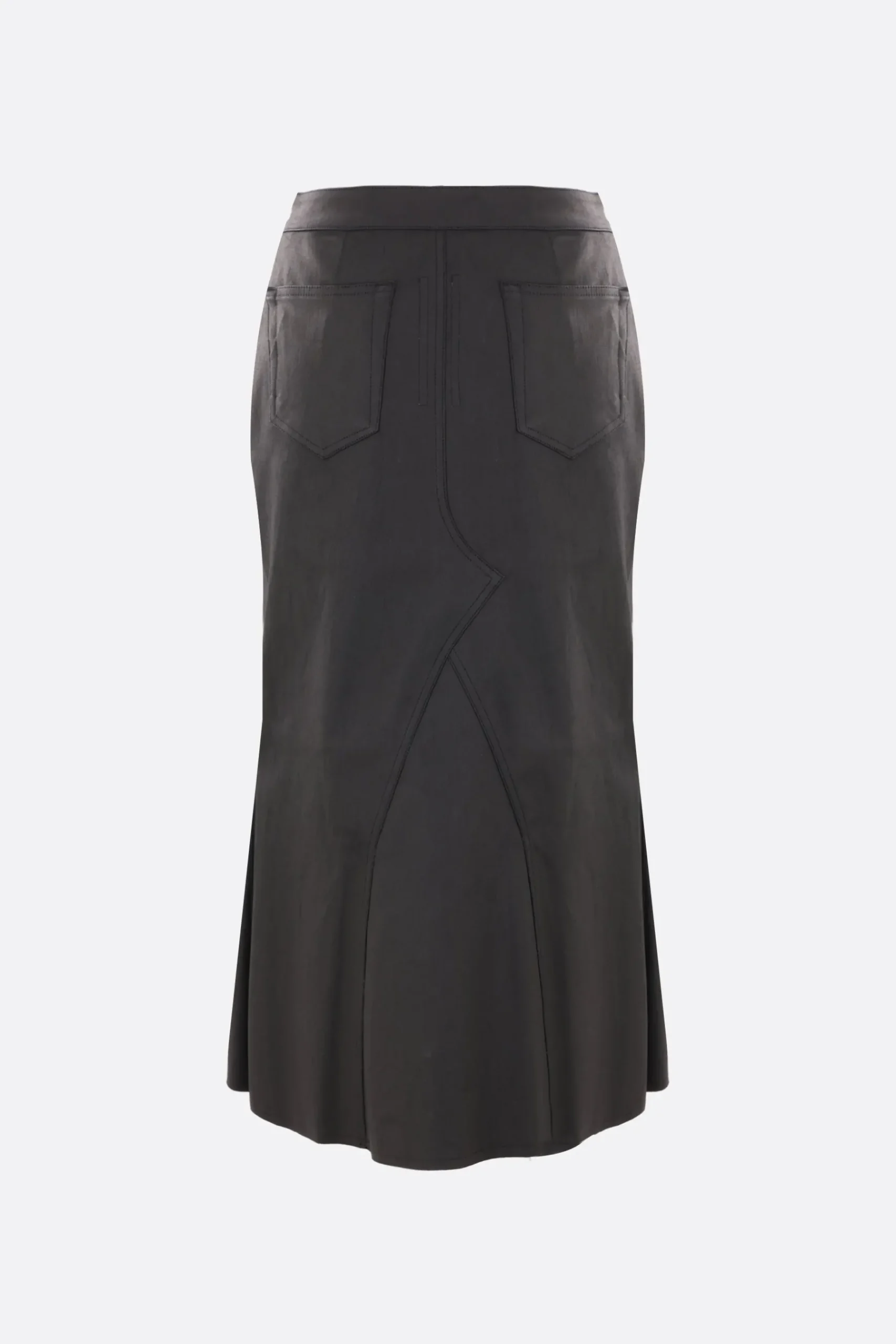 Women RICK OWENS Godet coated denim midi skirt