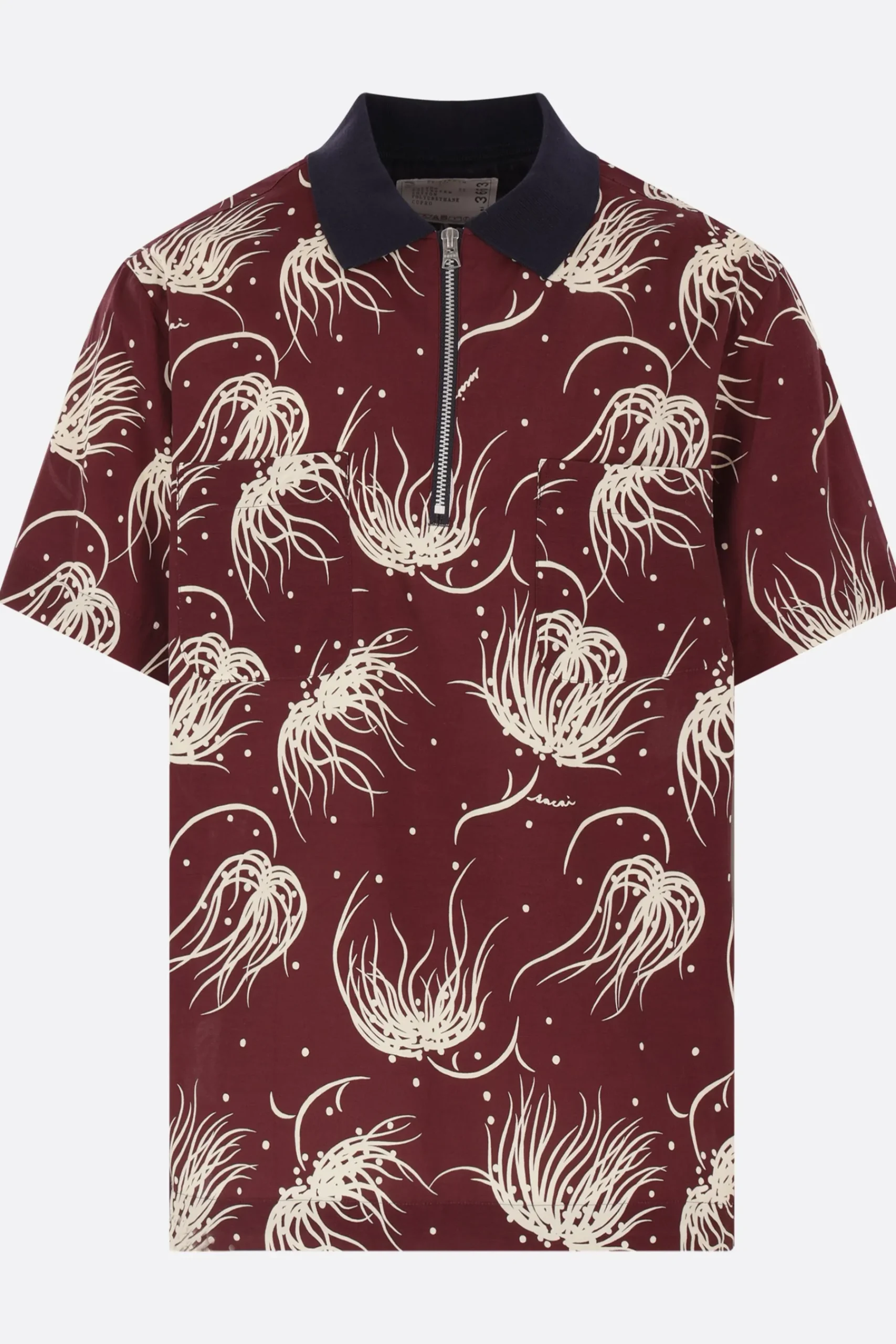 SACAI graphic print cotton blend polo shirt