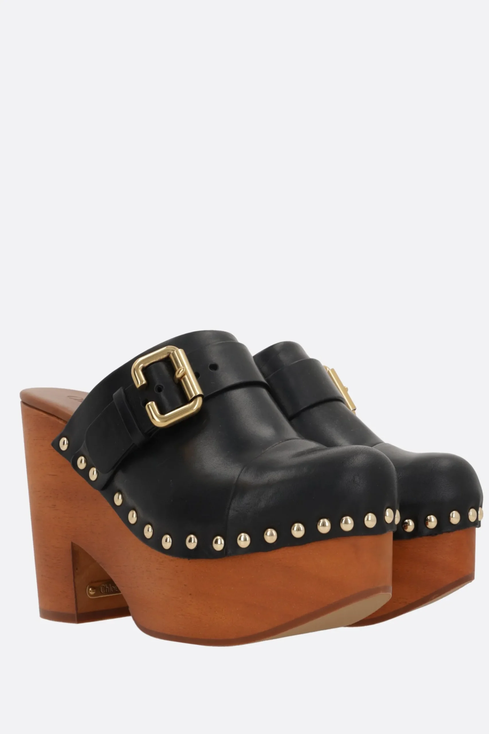 Women CHLOÉ Jeanette smooth leather platform clogs