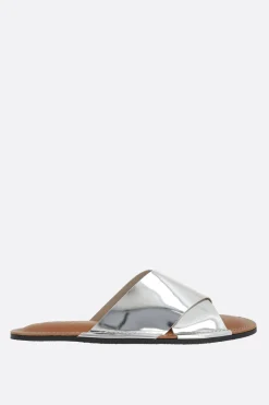 Women PLAN C laminated leather slide sandals