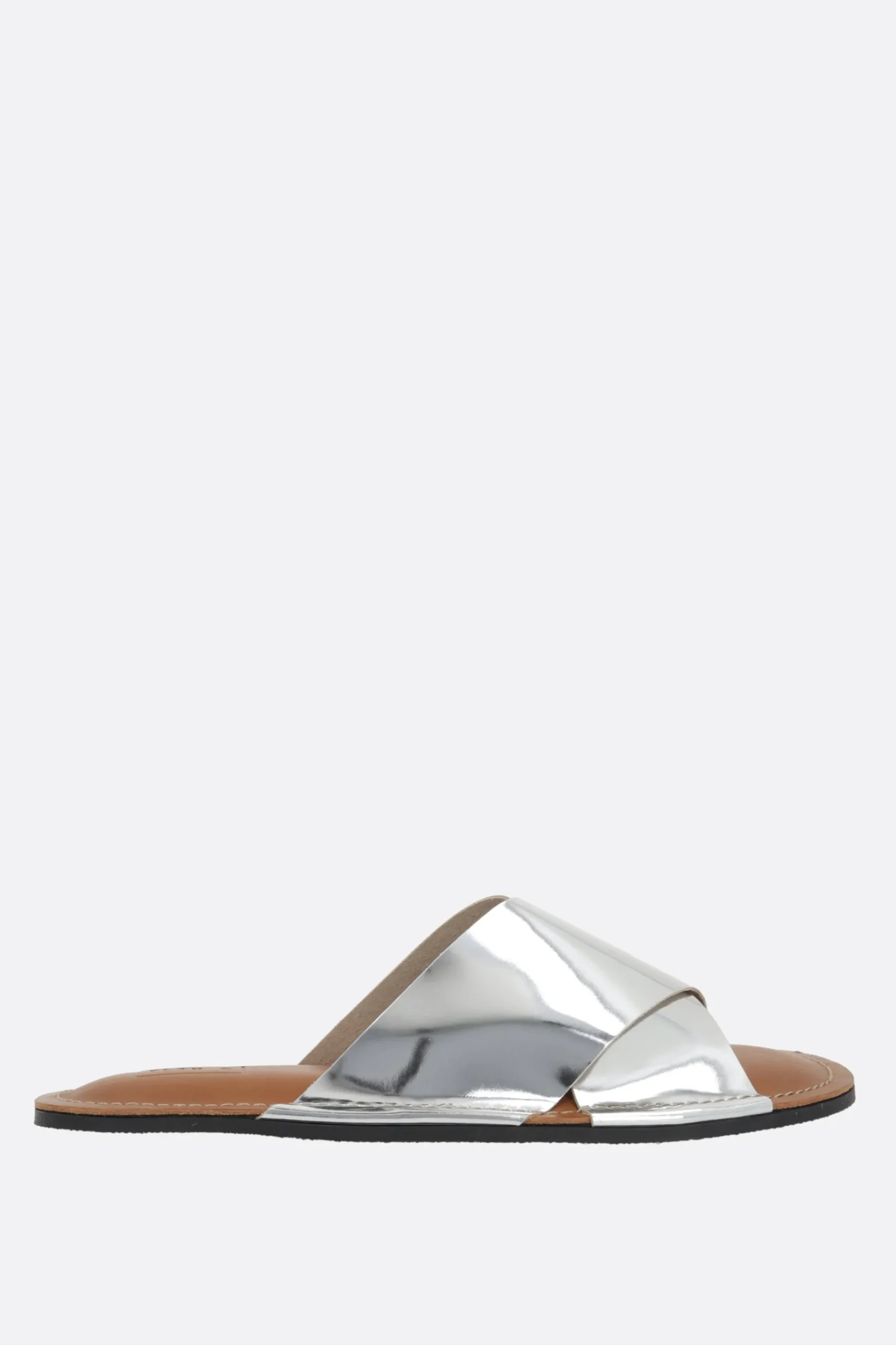 Women PLAN C laminated leather slide sandals