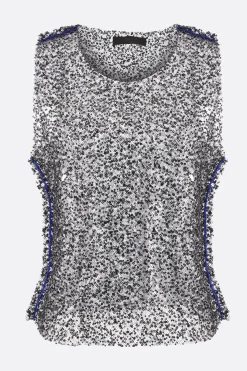 Women MARIA CALDERARA Magpie mesh sleeveless top with beads and sequins