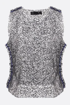 Women MARIA CALDERARA Magpie mesh sleeveless top with beads and sequins