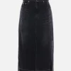 Women SACAI midi skirt in denim and pleated twill