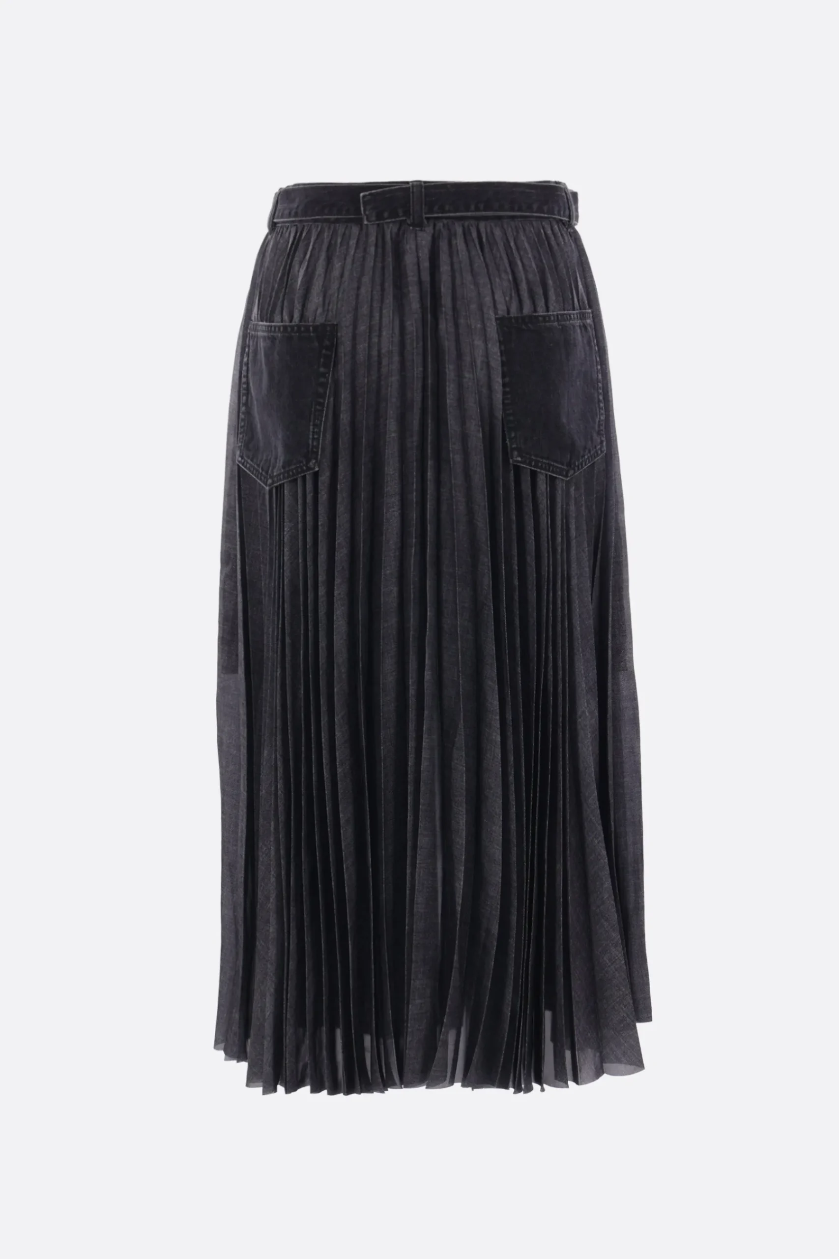Women SACAI midi skirt in denim and pleated twill