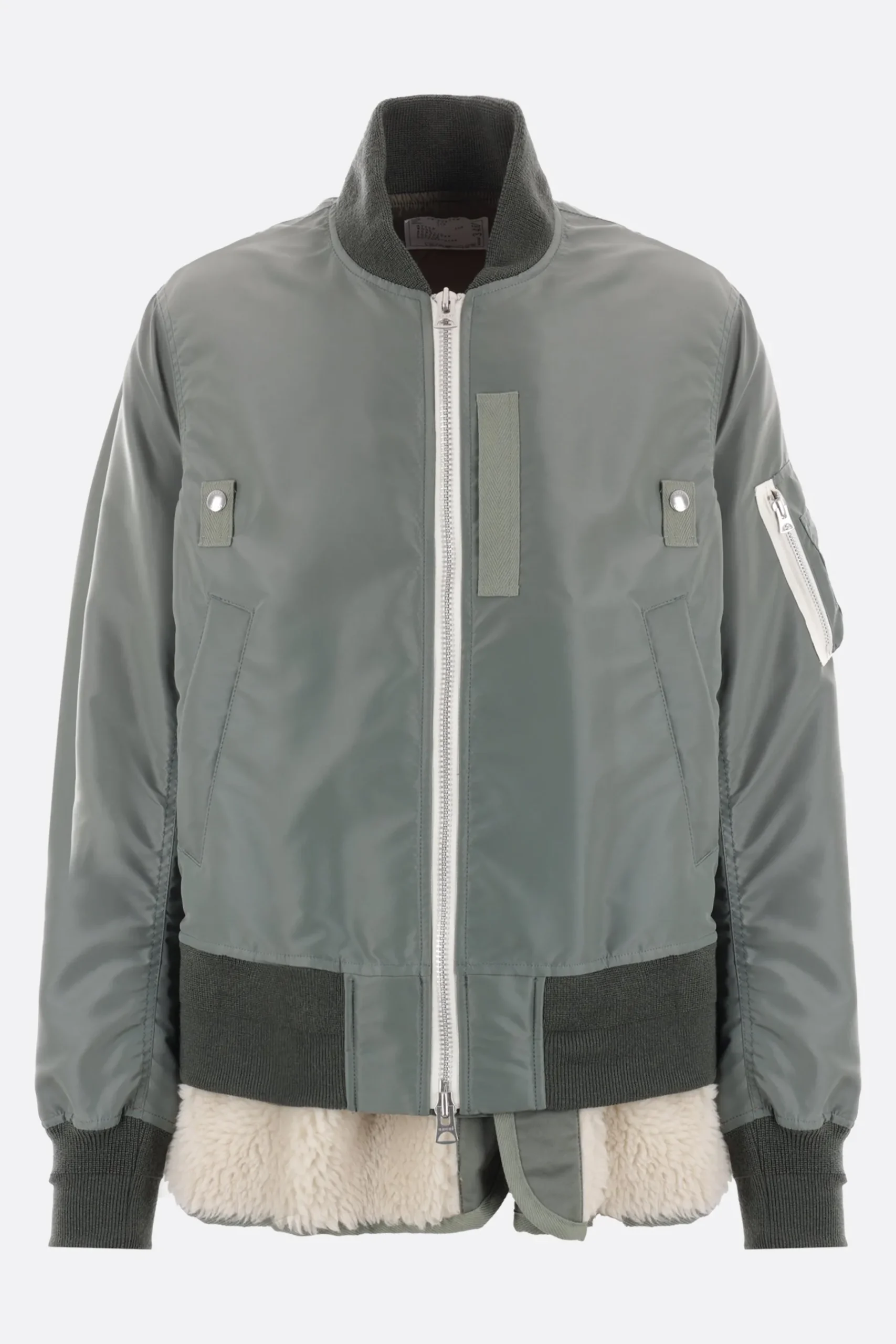 SACAI nylon and faux shearling padded bomber jacket