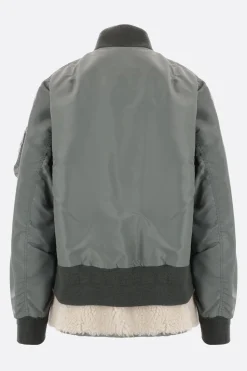 SACAI nylon and faux shearling padded bomber jacket