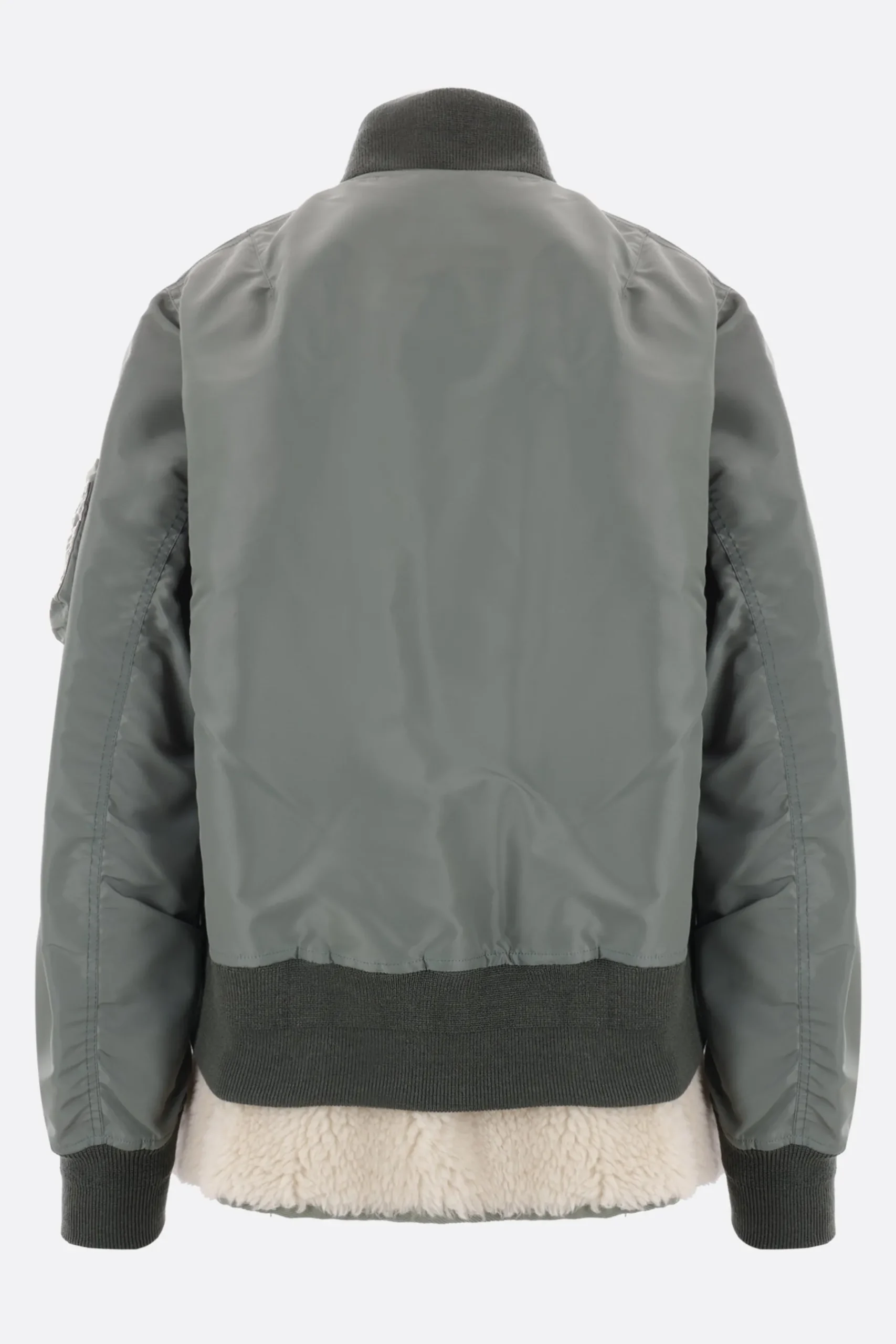 SACAI nylon and faux shearling padded bomber jacket