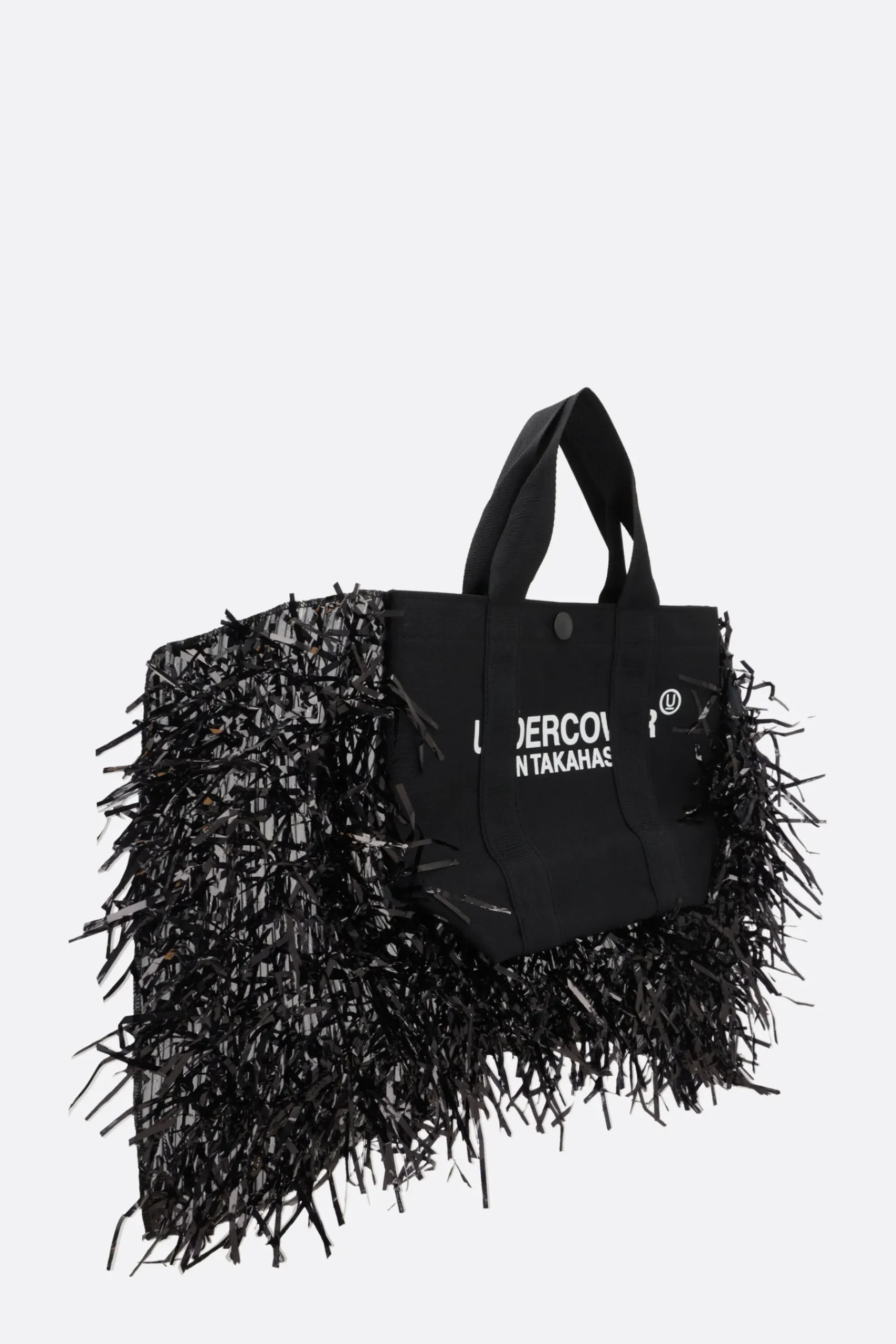 Women UNDERCOVER nylon tote bag with film fringes