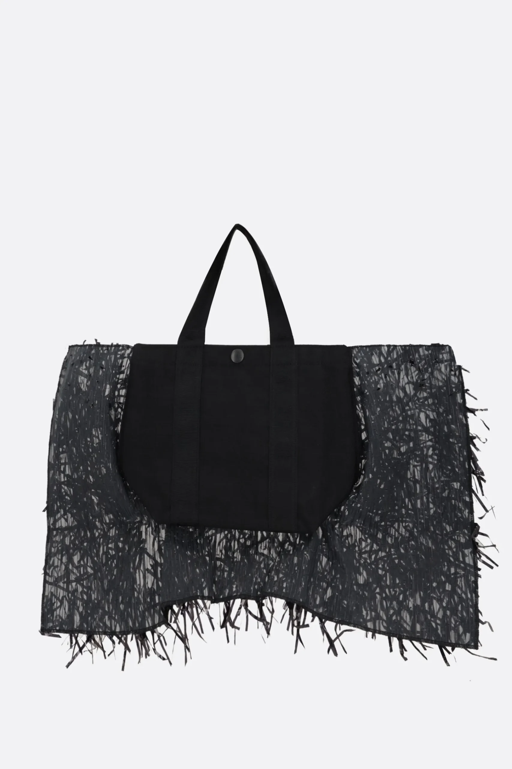 Women UNDERCOVER nylon tote bag with film fringes