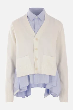 Women SACAI poplin shirt with overlay cardigan