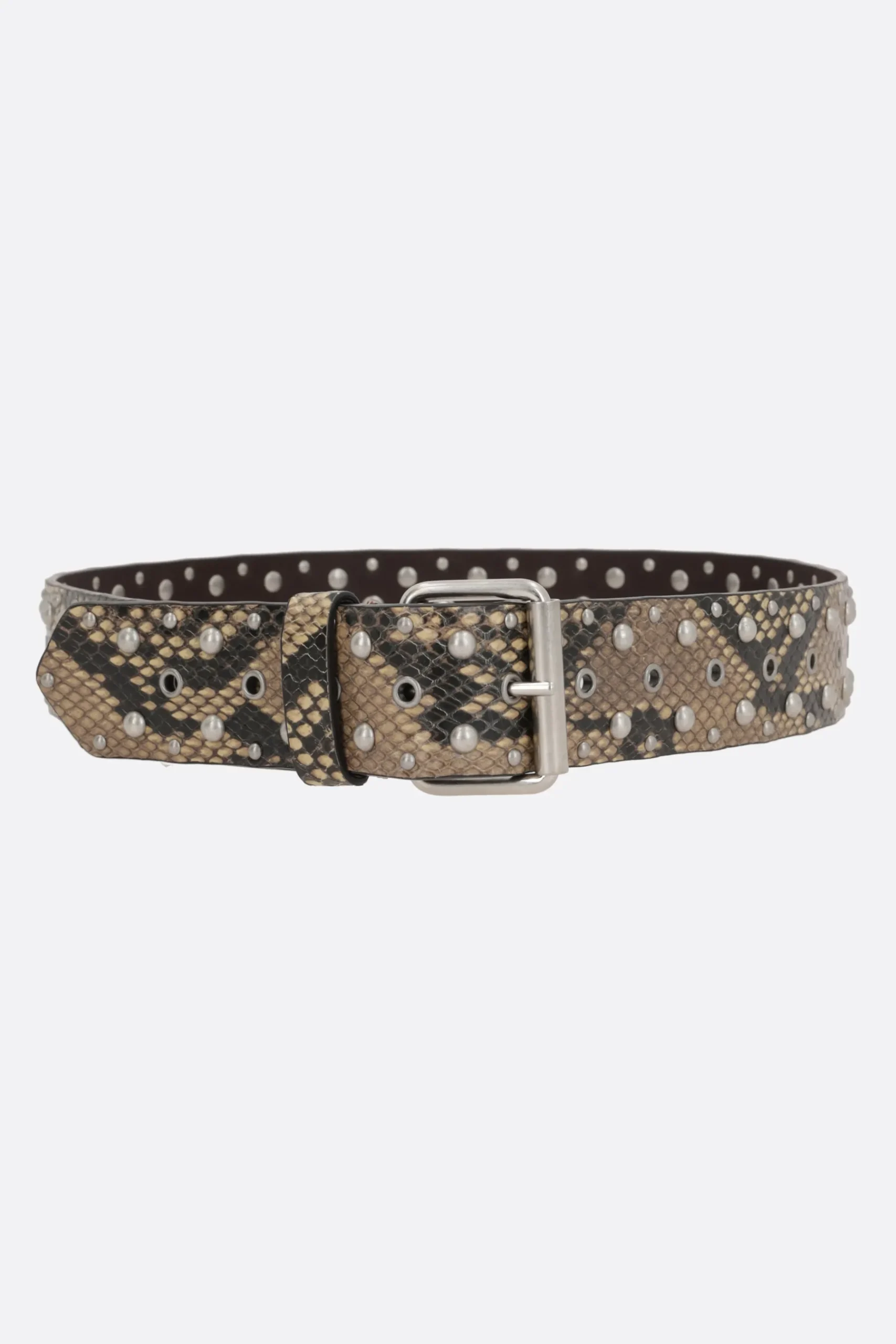 Women DRIES VAN NOTEN python-print leather belt with studs