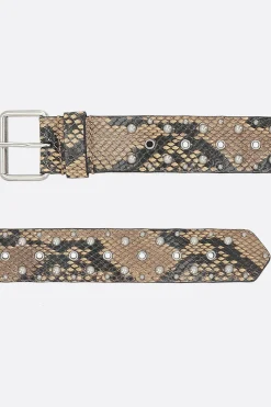 Women DRIES VAN NOTEN python-print leather belt with studs