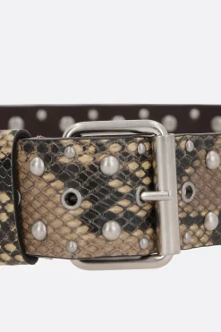 Women DRIES VAN NOTEN python-print leather belt with studs