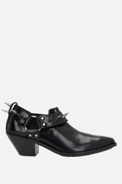 Women JUNYA WATANABE shiny leather western ankle boots with studs