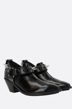Women JUNYA WATANABE shiny leather western ankle boots with studs