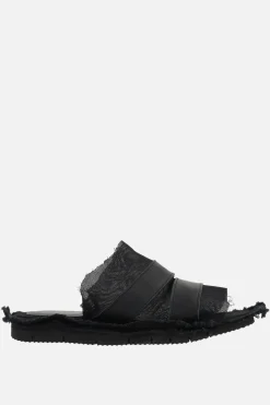 Women YOHJI YAMAMOTO smooth leather and mesh slide sandals