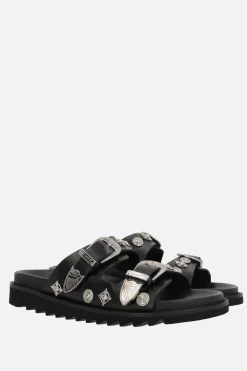 Women TOGA PULLA smooth leather flat sandals with studs