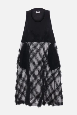 BLACK COMME des GARÇONS tulle long-fit tank top with ruffles