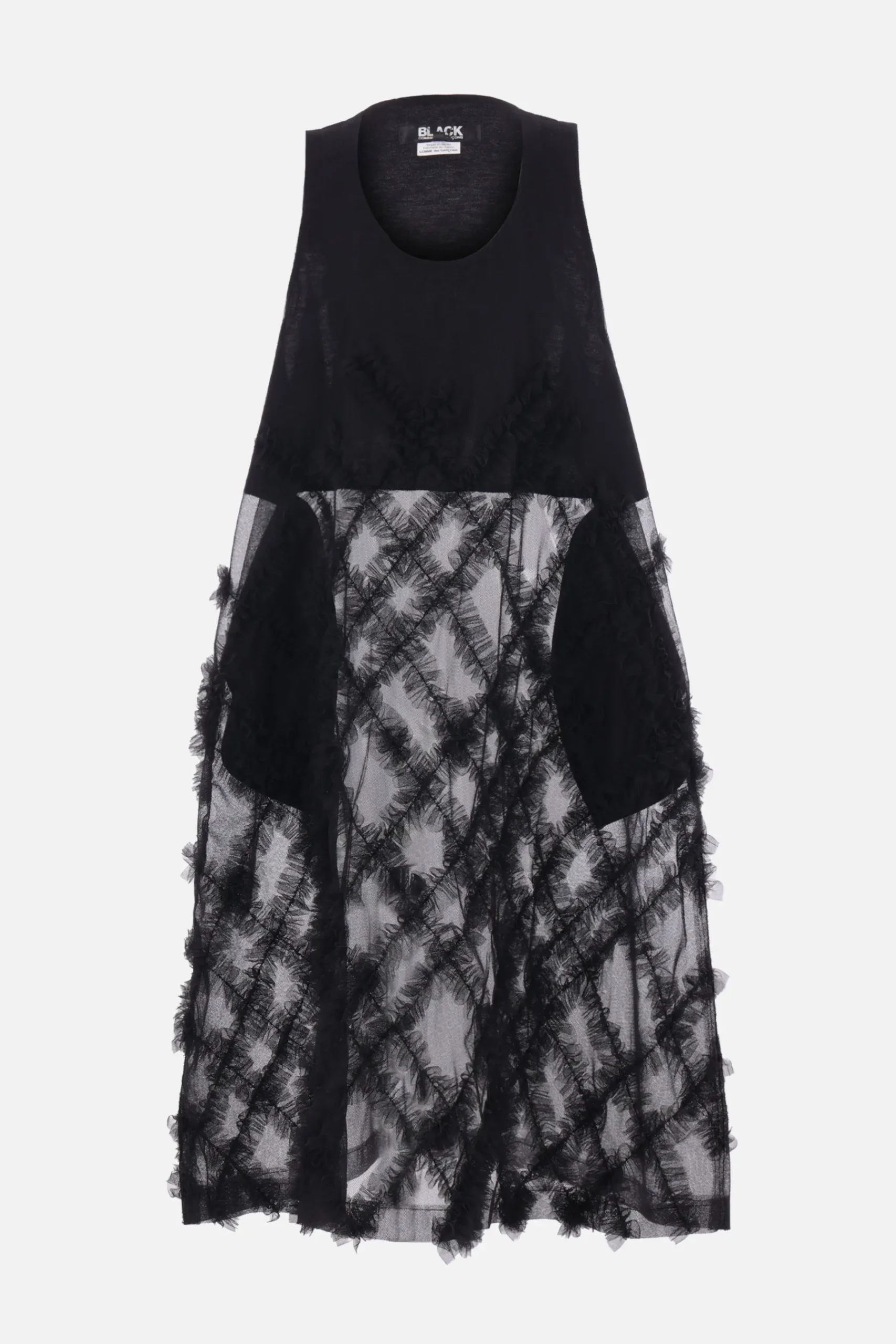 BLACK COMME des GARÇONS tulle long-fit tank top with ruffles