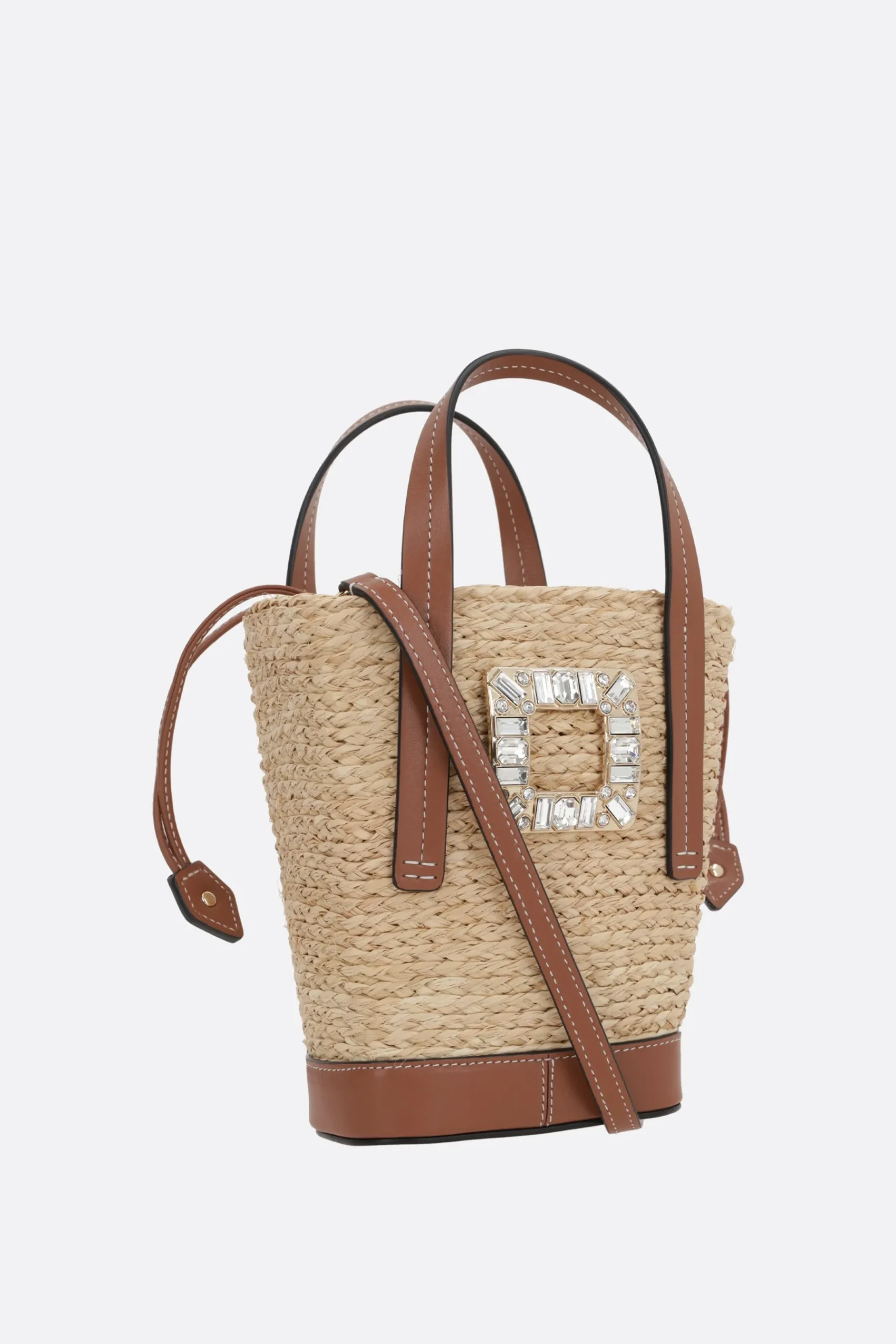 Women ROGER VIVIER Viv' Skate mini bucket bag in raffia