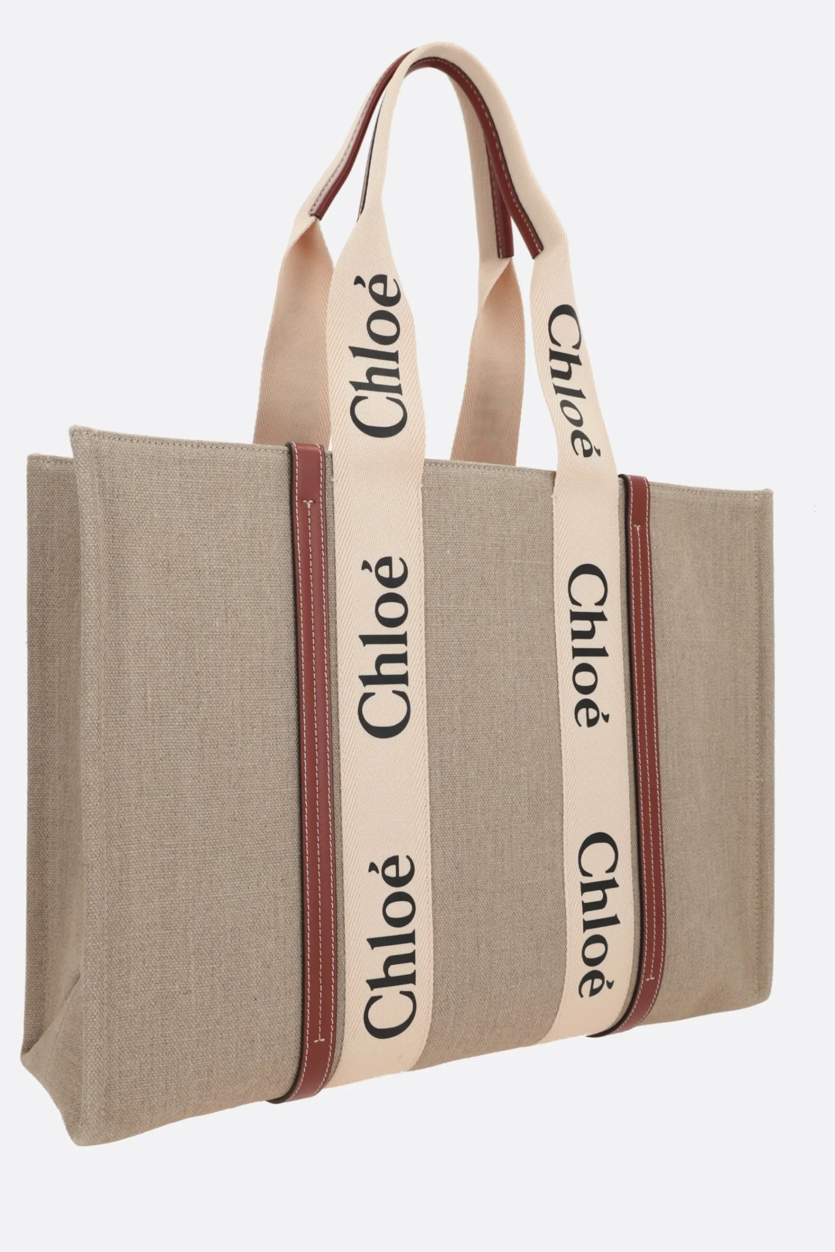 Women CHLOÉ Woody large tote bag in linen and leather
