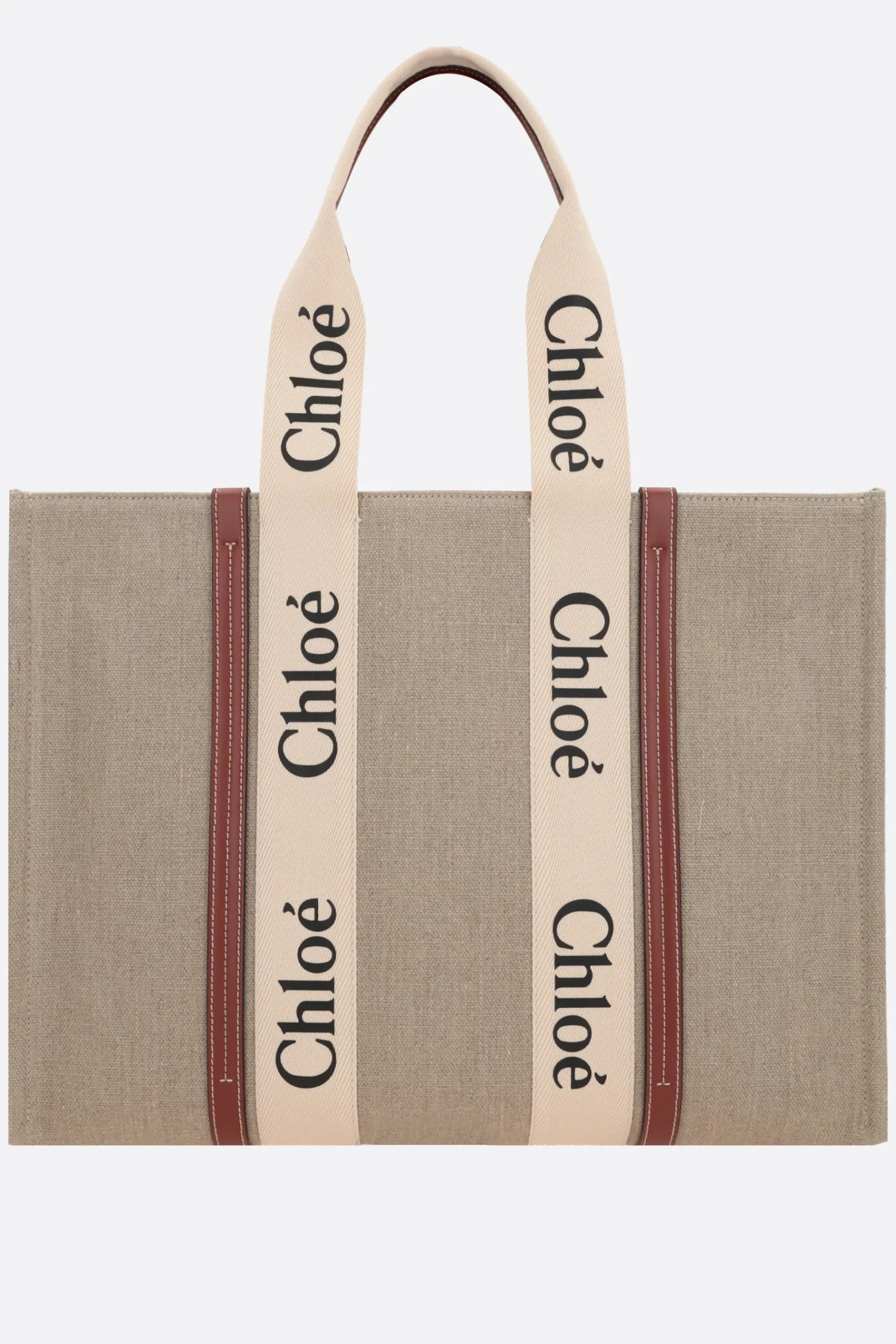 Women CHLOÉ Woody large tote bag in linen and leather