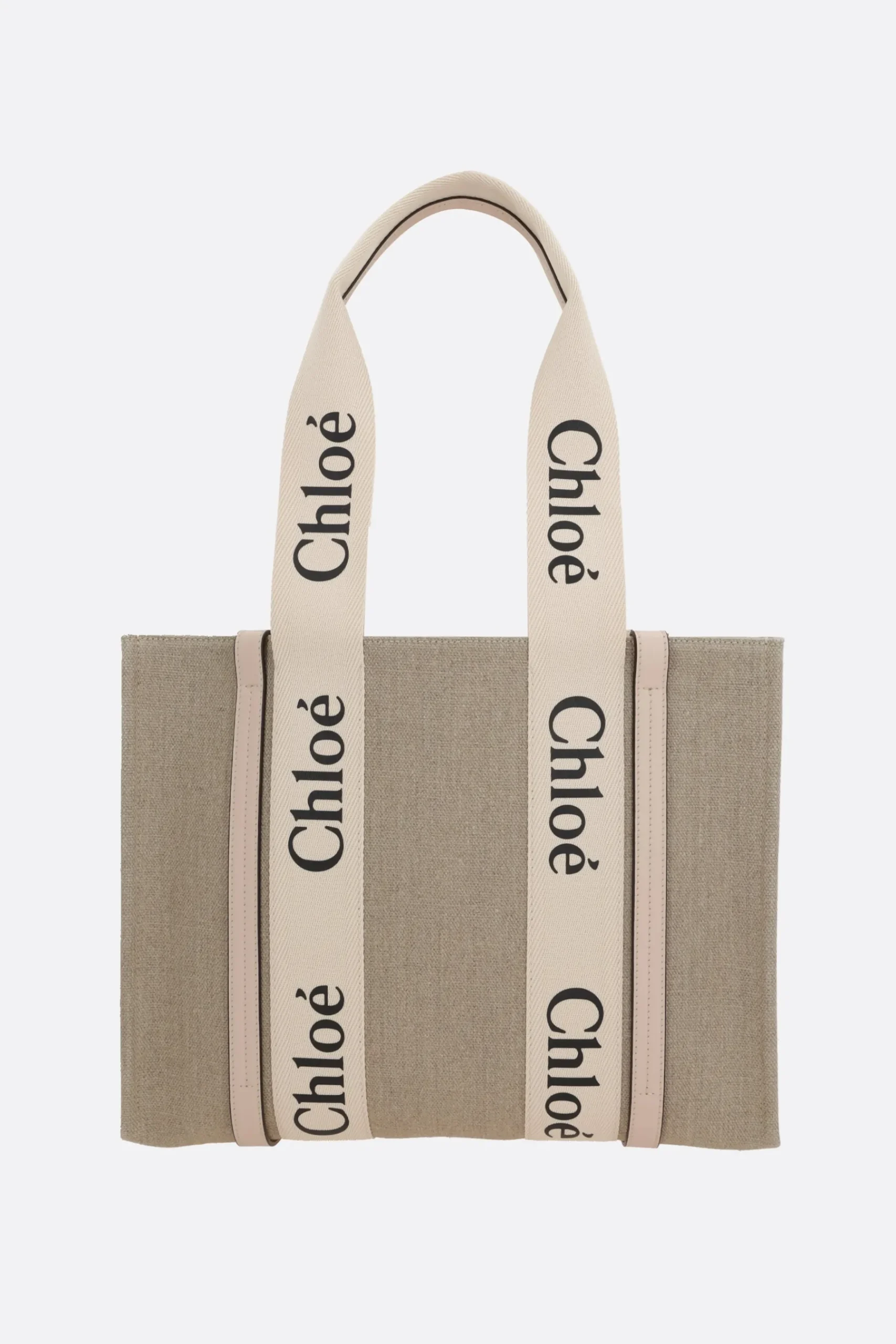 Women CHLOÉ Woody medium tote bag in linen and leather