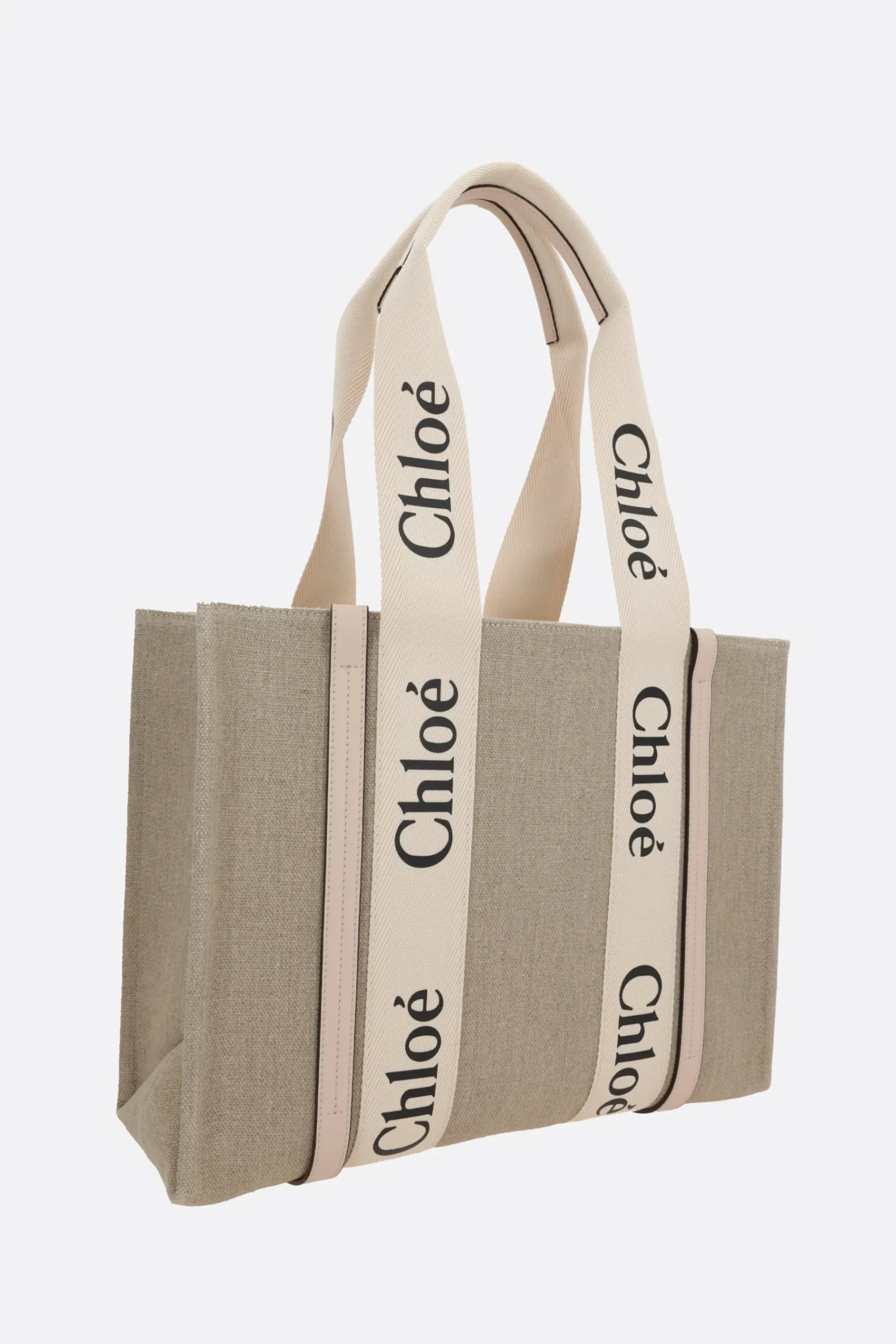 Women CHLOÉ Woody medium tote bag in linen and leather