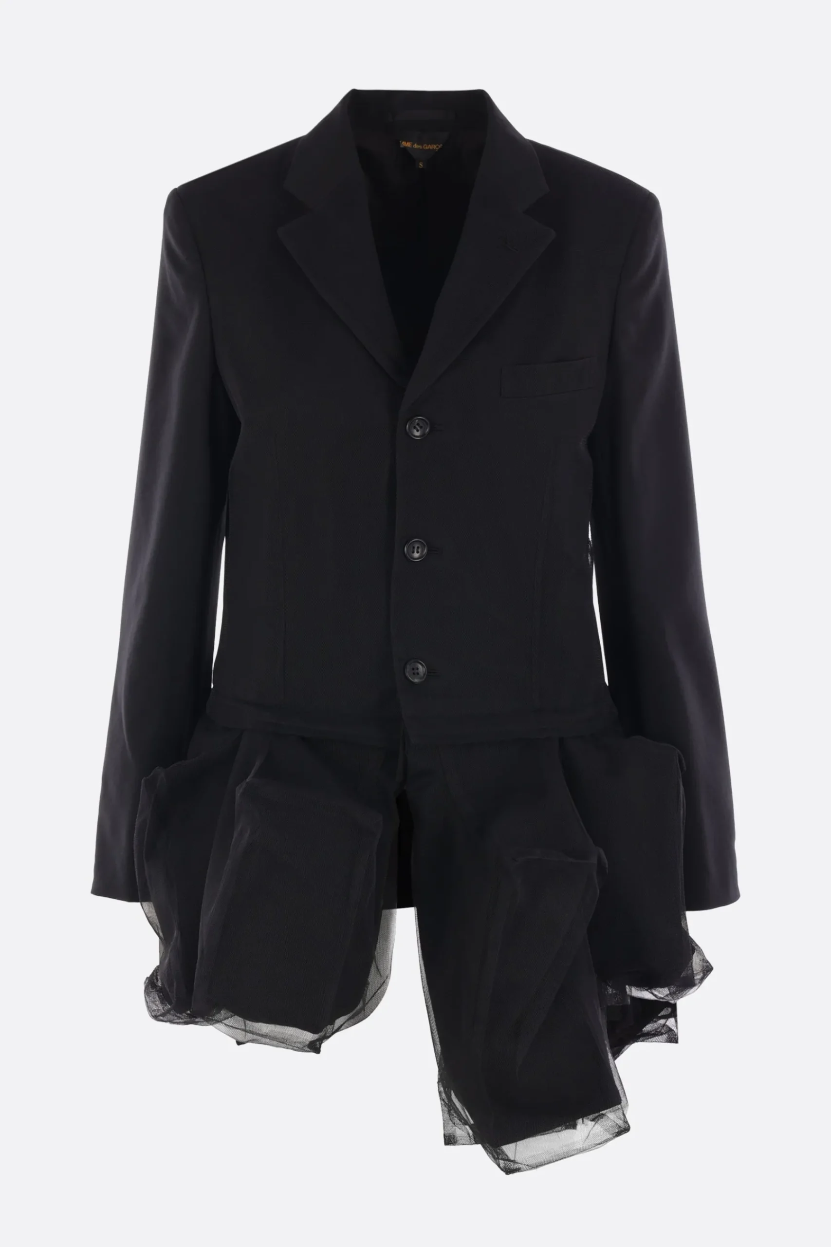 Women COMME DES GARÇONS wool and mesh jacket with destructured hem