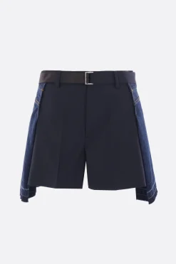Women SACAI wool blend and denim shorts with belt