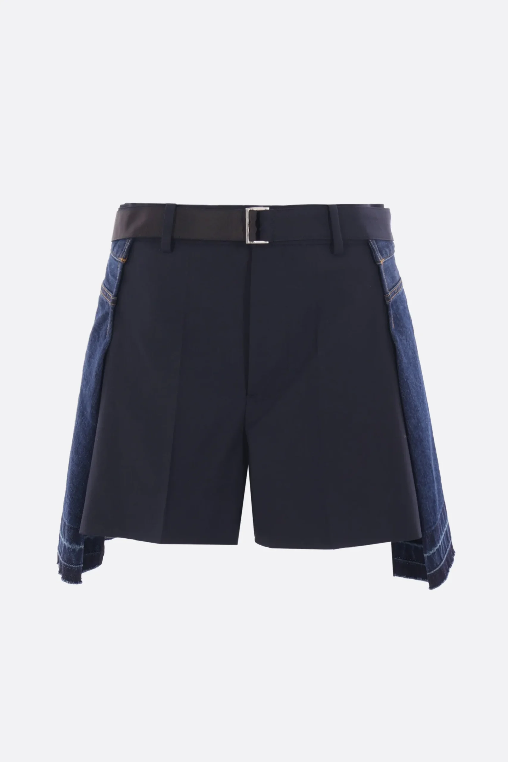 Women SACAI wool blend and denim shorts with belt