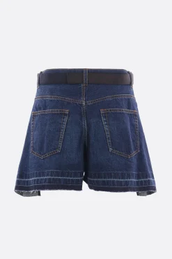 Women SACAI wool blend and denim shorts with belt